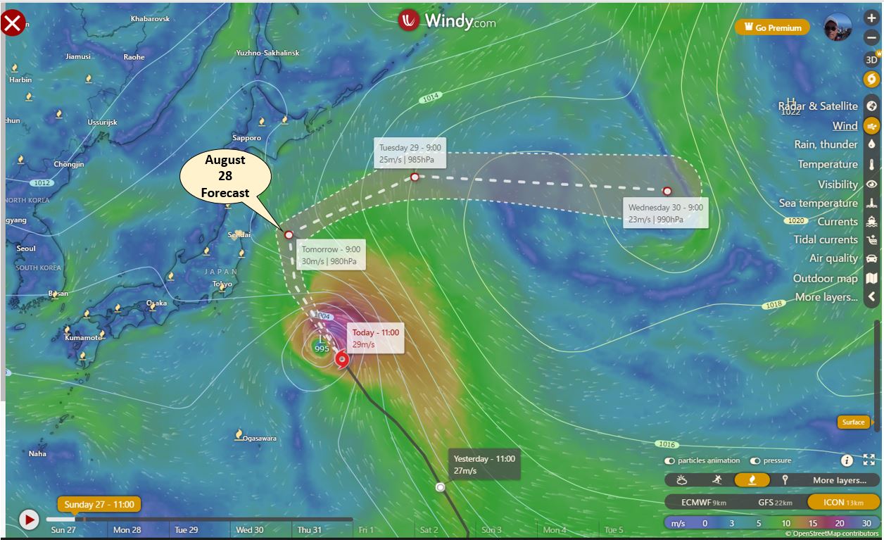 台風10号（DAMREY）予想　8月28日