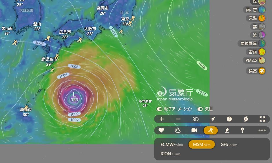 Windy 気象庁の気象予測モデル MSMに対応